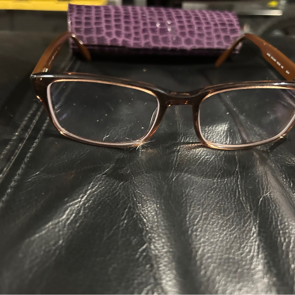 Brown Rectangular Eyeglasses Frame And Hard Case … - image 2